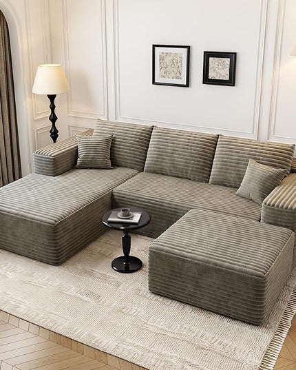 107.5" Cloud Modular Sectional Couch with 1 Ottoman,Modern Minimalist Upholstered Couches, Comfort U Shaped Sofa for Living Room,Deep Seat Corner Couch，No Assembly Required (Camel,Left Facing Chaise)