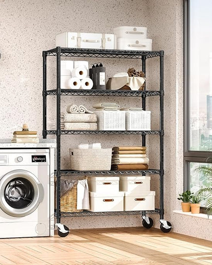 5-Shelf Storage Shelves,Wire Shelving Heavy Duty Metal Storage Shelving Unit Adjustable Garage Shelving Rack Pantry Kitchen (Black, 5 Tier,17.7" D x 47.2" W x 76.7" H)