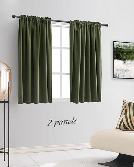 DONREN Olive Green Blackout Curtains 48 Inch Length 2 Panels Set - Rod Pocket Room Darkening Thermal Insulated Curtains & Drapes for Boys Bedroom/Cabin/Loft,W52 x L48 Inches Long