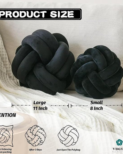 Knot Pillow Ball, Soft Home Decorative Throw Pillows Cushion, Round Changeability Knotted Pillows, Modern Home Handmade Cushions for Bedroom, Sofa, Couch (8 Inch, Black)