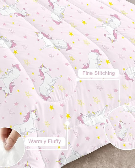 Pink Comforter Set Full for Girls Cartoon Unicorn Bedding for All Season Perfect Room Unicorn Decor for Kids Kawaii Unicorn Comforter Set for Girls