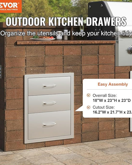 VEVOR 18x23 Inch Outdoor Kitchen Stainless Steel Triple Access BBQ Drawers with Chrome Handle, 18 x 23 x 23 Inch