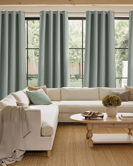 NICETOWN Faux Linen Sage Green Blackout Curtains 84 inches Long for Living Room - Privacy Panels for Bedroom, Modern Farmhouse Style Easy Care Grommet Top, 2 Panels, W52 by L84