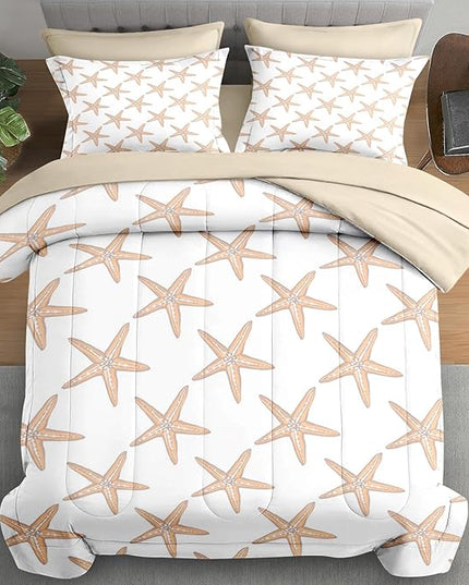 Comforter Set King Size, Boho Sea Shells 7 Pcs Bedding for Kids and Adults, Nautical Beach Summer Bed Sheet Sets with Fitted Sheet 2 Pillowcases & 2 Shams for Bedroom Bed Decor