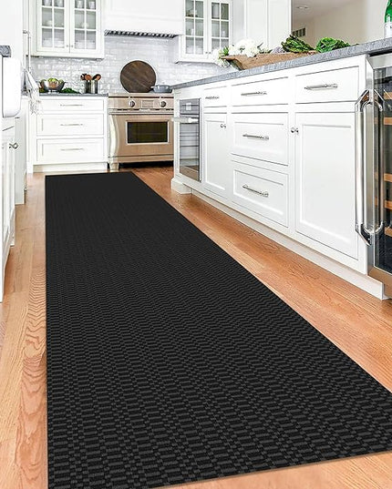 KOZYFLY Washable Runner Rug 3x12 ft Hallway Kitchen Runner Rugs with Rubber Backing Bobo Non Slip Entryway Runner Indoor, Long Carpet Runners for Hall Kitchen Entryway, Black/Grey