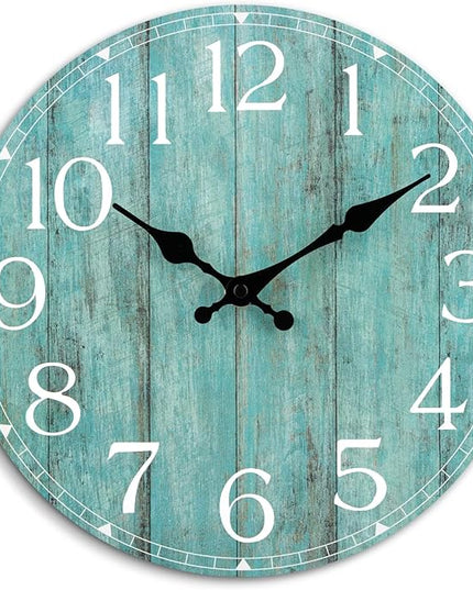 HYLANDA Wall Clock, 10 Inch Teal Silent Non-Ticking Kitchen Decor, Rustic Vintage Country Retro Decorative Clocks Battery Operated for Bathroom Bedroom Living Room Office(Aqua)
