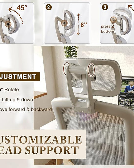 GABRYLLY Ergonomic Office Chair, High Back Home Desk Chair with Flip-Up Arms, Headrest, 90-120° Tilt and Wide Cushion, 400LBS White Mesh Chair for Work Gaming Study (GY01-NT, Woodgrain Pattern)