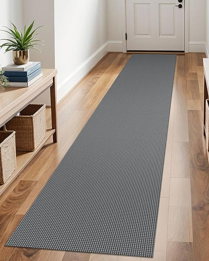 KOZYFLY Runners for Hallways 2x10 ft Washable Kitchen Runner Non Slip Rubber Backed Hallway Rugs Cotton Entryway Runner Rug Floor Carpet for Indoor Hall, Backdoor, Kitchen, Grey/Dark Grey