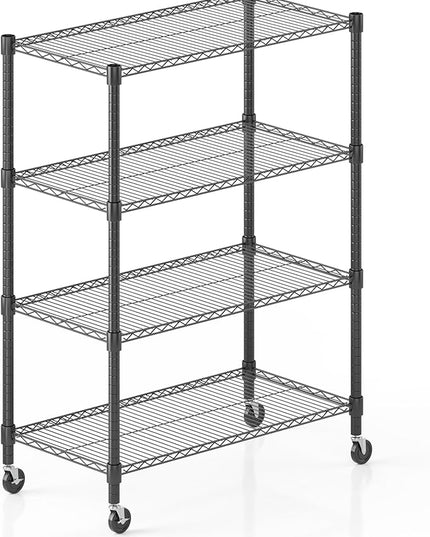 Himimi 18" D×36" W×72" H Storage Shelves with Wheels Metal Wire Shelving Unit 4 Tier Adjustable Shelving Heavy Duty Garage Shelf Organizer Rack Loads 1600LBS，Black