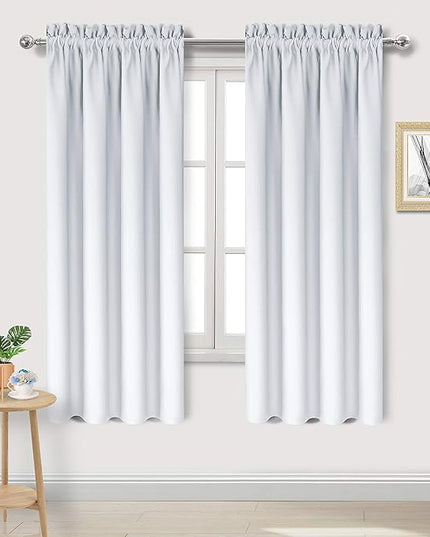 DWCN Blackout Curtains for Bedroom - Thermal Insulated Privacy Energy Saving Rod Pocket Drapes for Living Room, W 38 x L 63 Inch, Greyish White, Set of 2