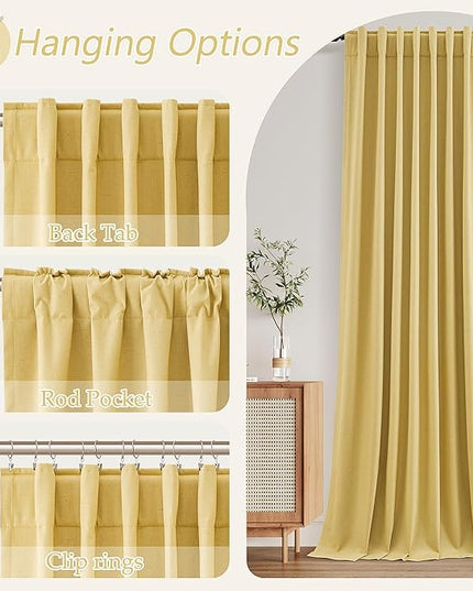 Guken Blackout Curtains 96 Inch Length 2 Panels Set for Living Room Bedroom Back Tab Thermal Insulated 100% Black Out Linen Drapes Room Darkening Window Curtains 96 Inches Long,Gold Yellow