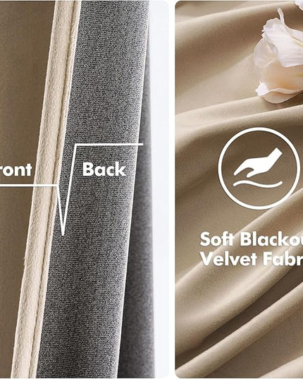 MIULEE 2 Panels Blackout Velvet Curtains Solid Soft Grommet Camel Beige Curtain Thermal Insulated Soundproof Room Darkening Black Out Curtains/Drapes/Panels for Living Room Bedroom 52 x 108 Inch