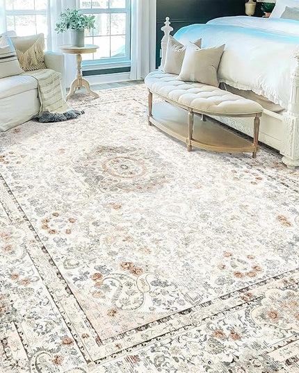 9x12 Area Rugs Washable,Boho Rug for Living Room Bedroom Dining Room,Large Vintage Bohemian Distressed Carpet Non Slip,Beige