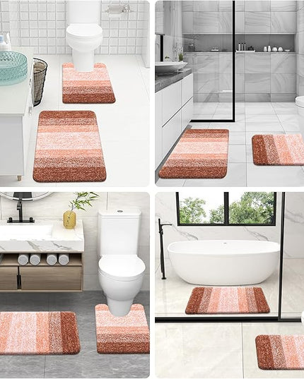 OLANLY Bathroom Rug Set 2 Piece, Soft Absorbent Microfiber Bath Rug Set, Non-Slip, Machine Wash Dry, Plush Shaggy Bath Mats for Bathroom (30"x20"+24"x16", Orange)