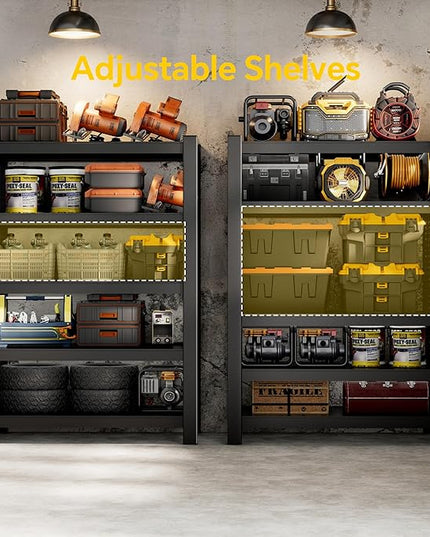 CJF Metal Storage Shelves, 5-Tier Garage Shelving Unit, Heavy Duty Adjustable Metal Shelving for Garage, Basement, Pantry, Warehouse-Black (71 "H x 36" W x 16" D)