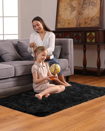Ophanie 3x5 Black Rugs for College Dorm, Bedroom Small Area Rug, Non-Slip Fluffy Shaggy Bedside Soft Shag Fuzzy Plush Carpet for Kids Boys Teen Home Decor Aesthetic, Nursery