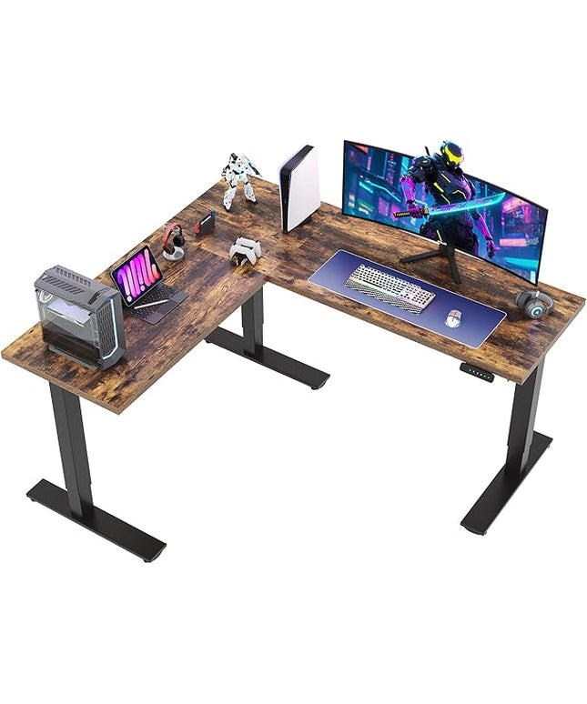 SANODESK L Shaped Standing Desk Adjustable Height, Electric Corner Standing Desk, 71 x 63 inch Sit Stand Computer Table with Splice Board, Rustic Brown