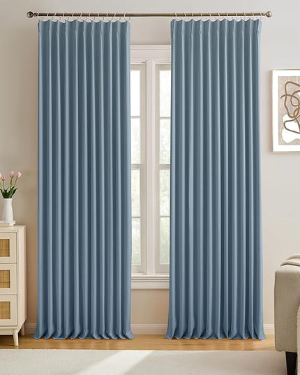 KEQIAOSUOCAI Pinch Pleated Blackout Curtain Drapes for Window 84" L - Triple Weave Energy Saving Thermal Room Divider Blackout Panels for Patio (72" Wide per Panel, 2 Panels, Dusty Blue)