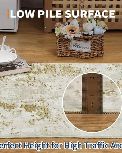 Modern Abstract 2x6 Runner Rug Washable Non Slip Stain Resistant Rug for Hallway Kitchen Bedroom Non Shedding Low Pile Indoor Floor Cover,Golden Grey