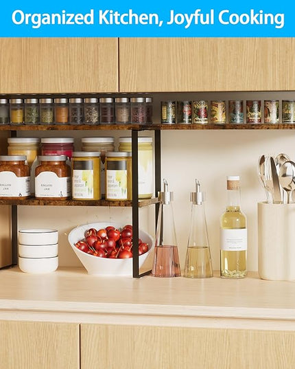 Golener Countertop Organizer Corner Shelf, 2 Tier Adjustable Stackable Corner Shelves for Kitchen, Bathroom, Spice Rack, Coffee Area, Over Sink, Dresser Table, Corner Counter Shelf Stand, Rustic Brown