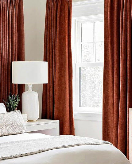 MIULEE Linen Curtains 100% Blackout for Bedroom Thermal Insulated Burnt Orange Grommet Room Darkening Curtains & Drapes Rust Terracotta Fall Decor for Living Room Nursery 52 x 72 Inch (2 Panels)