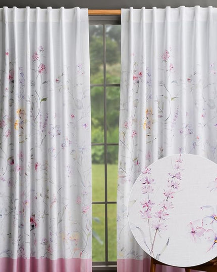 Maison d' Hermine Curtains for Living Room 100% Cotton 124 inch Length Two Panels Light Filtering Curtains for Bedroom Windows with Rod and Loop Pockets Drapes (Summer Floral Pink, 50" W x 124" L)