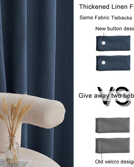 Jacquard Linen Curtains 63 inch Length 2 Panels Thick Faux Linen Blended Window Drapes Burlap Textured Curtains with Grommet for Living Room Bedroom Farmhouse (42x63 Navy) Natural
