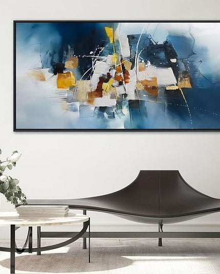 Abstract Canvas Wall Art Navy Blue Wall Art for Living Room Framed Modern Artwork for Walls, Above Bed Wall Decor Navy and Gold for Bedroom and Living Room Office Pictures Wall Decor 29×58IN