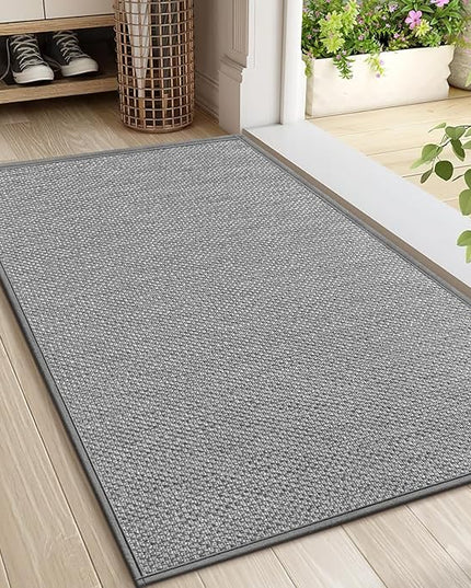 LEKEEPGO Door Mat 24"x36", Non Slip Door Mat Indoor Entrance, Rubber Backing Front Indoor Door mat Washable Absorbent Low-Profile Entryway Entry Resist Dirt Inside Door Mats, Light Grey