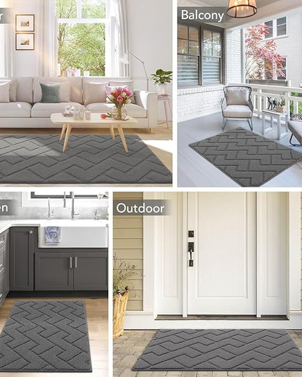 hicorfe Indoor Doormat,Front Back Door Mat Rubber Backing Non Slip Door Mats 47"x71" Absorbent Resist Dirt Entrance Doormat Inside Floor Mats for Entryway Washable Low-Profile (Grey)