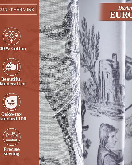 Maison d' Hermine Curtains for Living Room 100% Cotton 108 inch Length Two Panels Light Filtering Toile Curtains with Rod and Loop Pockets (The Miller Paloma Gray (White Background), 50" W x 108" L)