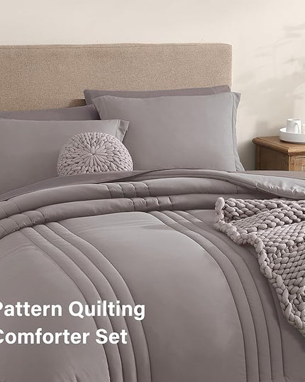 Monbix King Size Comforter Set - 7 Pieces Bed in a Bag King, Cloud Purple Bedding Sets with Comforter, All Seasons Comforter Bed Set with Sheets, Pillowcases & Shams