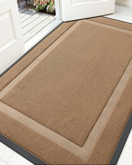 OLANLY Front Door Mat Indoor Outdoor Entrance, Waterproof All-Season, All-Weather Doormat, Sturdy Natural Rubber, Fade Resistant, Low Profile, Easy Clean Patio Porch Entryway Mat, 59x35, Light Brown
