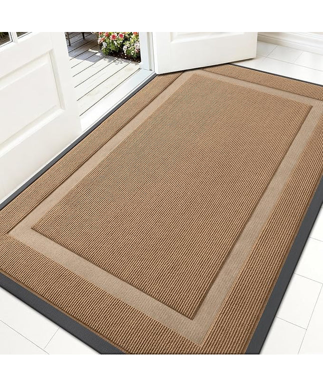 OLANLY Front Door Mat Indoor Outdoor Entrance, Waterproof All-Season, All-Weather Doormat, Sturdy Natural Rubber, Fade Resistant, Low Profile, Easy Clean Patio Porch Entryway Mat, 59x35, Light Brown