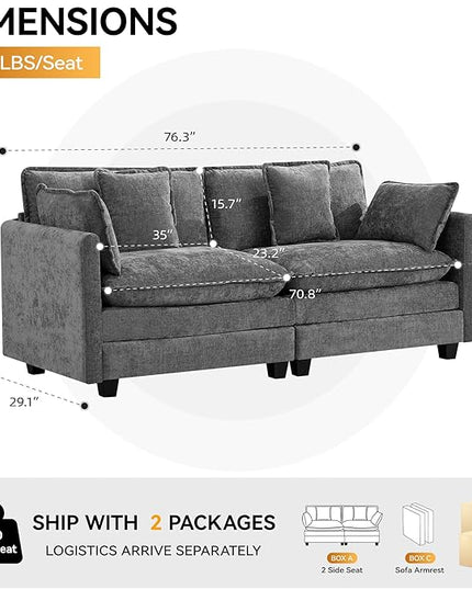 76'' Cloud Deep Seat Loveseat, Upholstered Chenille Modular 2-Seats Sectional Sofa Couch, Modern Comfy Settee Loveseat for Living Room Set, Small Apartment, Grey