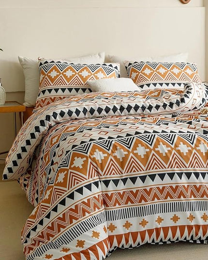 Luxlovery Aztec Comforter Set Full Boho Geometric Bedding Set Beige Orange Black Colorful Farmhouse Blanket Quilts Soft Rustic 3PCS Comforter Set Full Size