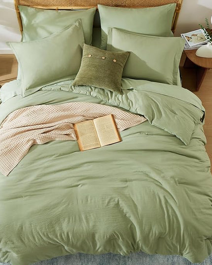 WRENSONGE Queen Comforter Set - 7 Pieces Sage Green Soft Bed in a Bag Queen with Fitted Sheet, Flat Sheet, 2 Pillow Shams, and 2 Pillowcases- Warm Bedding Sets Queen for All Season
