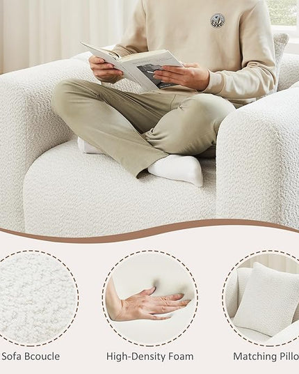 VANOMi 42" Width Accent Chair for Living Room, Modern Lounge Chair with Pillow, Comfy Upholstered Boucle Single Sofa Chair for Living Room (White)