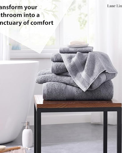 Lane Linen 100% Mercerized Cotton Luxury Bathroom Towels Set - 6 Pieces - Ring Spun Technology - 2 Bath, 2 Washcloths, 2 Hand Towels - Suitable for All Skin Types including Sensitive Skin - Space Grey