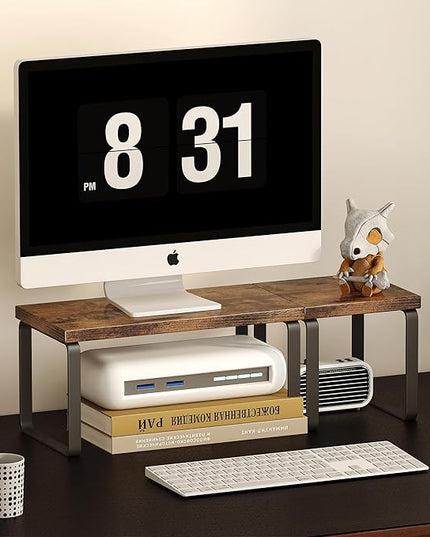 Homeiju Wooden Desktop Organizer Shelf, 2-Tier Adjustable Freestanding Bookshelf Desk Shelf, Stackable Desk Organizer for Office, Dorm, Bedroom, Space Saving, Easy Assembly, Rustic Brown (1 Pack)