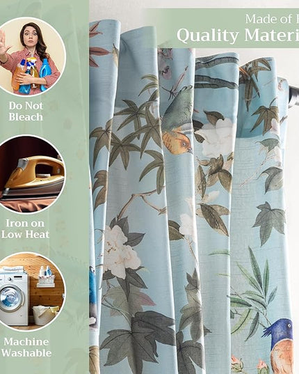 Maison d' Hermine Curtains for Living Room 100% Cotton 96 inch Length One Panel Light Filtering Curtains for Bedroom Windows with Rod and Loop Pockets Drapes (Hokuzai Blue, 50" W x 96" L)