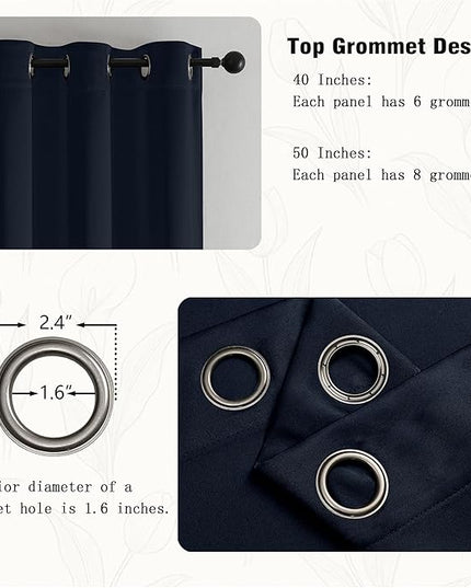 Simplebrand Navy Blue Room Darkening Curtains for Bedroom 45 Inches Long 2 Panels Set, Sunlight Blocking Curtains for Small Windows, Grommet Energy Saving Thermal Insulated Short Drapes, 40Wx45L
