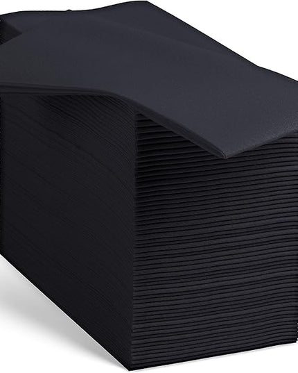 100 Linen-Feel Black Paper Napkins - Decorative Cloth-Like Black Dinner Napkins - Soft And Absorbent. For Kitchen, Party, Wedding, Bathroom Or Any Occasion. (Pack of 100)