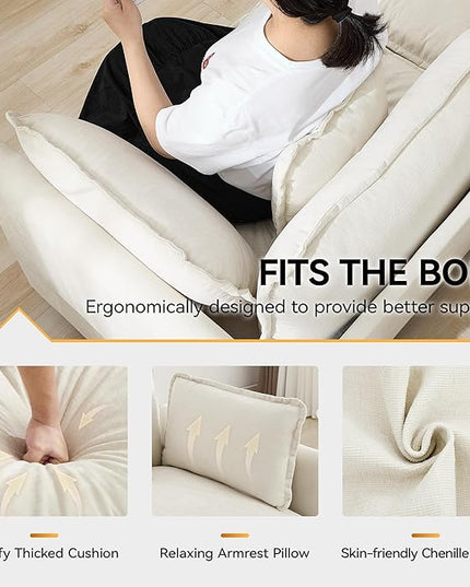 137'' V Shaped Cloud Sectional Sofa, Oversized Deep Seat Couches for Living Room, Chenille Comfy Upholstered Modular Sectional Sofa Couch, Beige