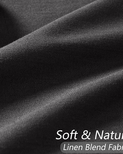 Guken Black Linen Blackout Curtains 72 Inch Length 2 Panels Set for Living Room Bedroom Back Tab Thermal Insulated 100% Black Out Linen Drapes Room Darkening Window Curtains 72 Inches Long