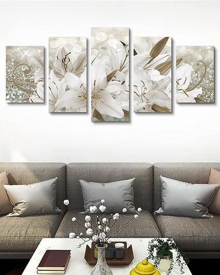 LUDUHU Golden Orchid Flowers Canvas Print - Abstract Floral Wall Art Painting Decor for Home Decoration Artwork Picture Bedroom (B,Oversize 80x40inch)