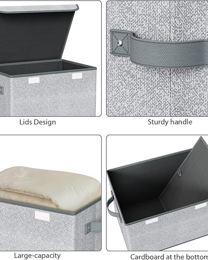 Univivi Storage Bins with Lids [4-Pack] Large Collapsible Stackable Fabric Storage Boxes with Lids, Decorative Closet Organizers and Storage for Clothes, Office, Bedroom (Gray, 17“ x 12” x 12")