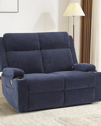 Loveseat Recliner, Loveseat Sofa with Adjustable Footrest, Wall Hugger Recliner for Living Room & Home Theater & RV(Blue)