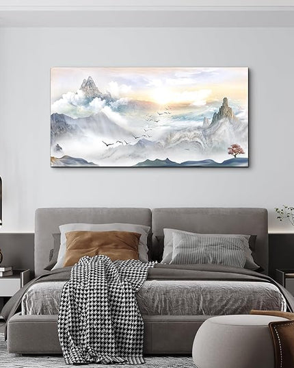 Canvas Wall Art For Living Room Large Size Wall Decoration For Bedroom Mountain Landscape Pictures Wall Decor Watercolor Painting Modern Office Canvas Art Prints Room Decor Ready To For Home Decor