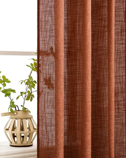 MIULEE Burnt Orange Linen Curtains 84 Inch Length for Bedroom Living Room, Soft Thick Linen Textured Window Drapes Terracotta Rust Boho Fall Decor Semi Sheer Light Filtering Back Tab 2 Panels
